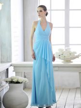 Modern Halter Top Chiffon Sleeveless Ankle Length Dress for Prom and Ruffles and Ruching