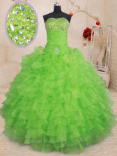 Extravagant Sleeveless Floor Length Beading and Ruffled Layers Lace Up Sweet 16 Quinceanera Dress with 