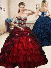Ideal Organza and Taffeta Sleeveless Floor Length Quinceanera Dresses and Beading and Appliques and Ruffled Layers and Pick Ups