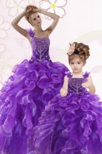  Ball Gowns Quince Ball Gowns Purple Sweetheart Organza Sleeveless Floor Length Lace Up