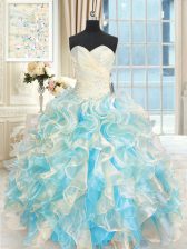 Eye-catching Sweetheart Sleeveless Organza Sweet 16 Quinceanera Dress Beading and Ruffles Lace Up