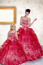  Red Lace Up Quinceanera Dress Beading and Embroidery and Pick Ups Sleeveless Floor Length