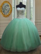  Apple Green Sweet 16 Dress Military Ball and Sweet 16 and Quinceanera with Beading Sweetheart Sleeveless Lace Up
