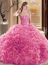 Top Selling Rose Pink Sweetheart Neckline Embroidery and Ruffles and Pick Ups Sweet 16 Dresses Sleeveless Lace Up