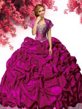  Fuchsia 15 Quinceanera Dress Military Ball and Sweet 16 and Quinceanera with Beading and Ruffles Sweetheart Sleeveless Sweep Train Lace Up