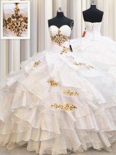  Organza Sweetheart Sleeveless Lace Up Beading and Ruffled Layers Ball Gown Prom Dress in White