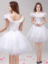 Edgy Off the Shoulder White Sleeveless Tulle Lace Up Prom Party Dress for Prom and Party