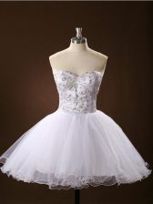 Stylish White Zipper Sweetheart Sashes ribbons Prom Gown Tulle Sleeveless