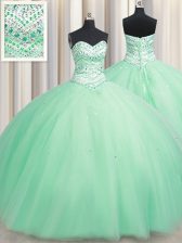 Apple Green Quinceanera Dresses Military Ball and Sweet 16 and Quinceanera with Beading Sweetheart Sleeveless Lace Up