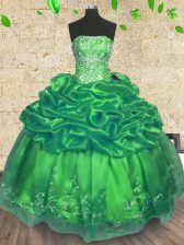  Strapless Sleeveless Lace Up Ball Gown Prom Dress Green Organza