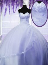 Superior Tulle Sweetheart Sleeveless Lace Up Appliques Quinceanera Gowns in Lavender
