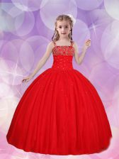  Red Little Girls Pageant Dress Wholesale Quinceanera and Wedding Party with Beading Straps Sleeveless Lace Up
