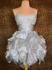  Grey Sleeveless Organza Lace Up Prom Dress for Prom and Party