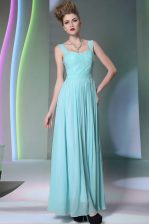  Aqua Blue Straps Neckline Beading Prom Dresses Sleeveless Zipper