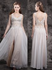 Extravagant Straps Sleeveless Prom Evening Gown Floor Length Appliques Champagne Chiffon