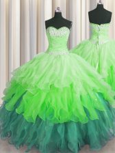 Multi-color Lace Up Sweetheart Beading and Ruffles and Ruffled Layers and Sequins Quinceanera Gowns Organza Sleeveless