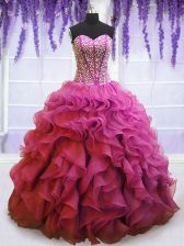 Lilac Sleeveless Floor Length Beading and Ruffles Lace Up Quinceanera Dress