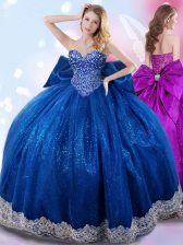 Comfortable Taffeta Sleeveless Floor Length Sweet 16 Dresses and Beading and Lace and Bowknot