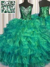  Sweetheart Sleeveless Organza 15 Quinceanera Dress Beading and Ruffles Lace Up
