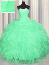  Apple Green Lace Up Sweetheart Beading and Ruffles Quinceanera Gown Organza Sleeveless