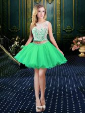 Pretty Scoop Mini Length Dress for Prom Organza Sleeveless Beading and Lace and Appliques