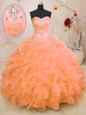 New Style Beading and Ruffles Vestidos de Quinceanera Orange Lace Up Sleeveless Floor Length