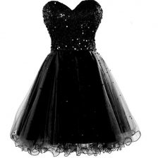 Stunning Sleeveless Knee Length Beading and Ruching Lace Up Prom Dress with Black