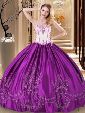  Purple Strapless Neckline Embroidery Sweet 16 Dress Sleeveless Lace Up