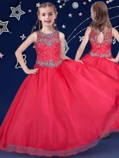  Scoop Sleeveless Zipper Little Girls Pageant Dress Wholesale Red Organza
