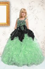  Straps Sleeveless Organza Child Pageant Dress Appliques and Pick Ups Lace Up