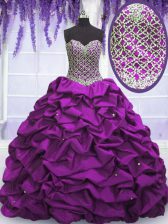  Purple Sweetheart Lace Up Beading and Sequins and Pick Ups Ball Gown Prom Dress Sleeveless