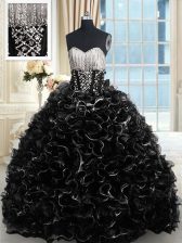 Lovely Sleeveless Organza With Brush Train Lace Up Sweet 16 Dresses in Black with Beading and Ruffles