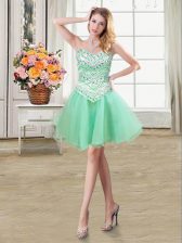  Beading Prom Dress Apple Green Lace Up Sleeveless Mini Length