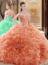 Dynamic Sleeveless Lace Up Floor Length Embroidery and Ruffles and Pick Ups 15th Birthday Dress