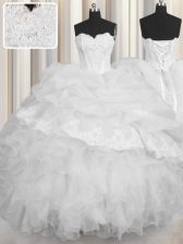  Pick Ups Sweetheart Sleeveless Lace Up Quinceanera Gown White Organza
