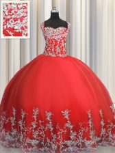  Floor Length Ball Gowns Sleeveless Coral Red Vestidos de Quinceanera Lace Up