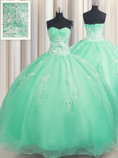  Sweetheart Sleeveless Zipper Sweet 16 Dresses Turquoise Organza