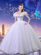  Cinderella Off the Shoulder Sleeveless Lace Up Floor Length Beading and Bowknot Quinceanera Gowns