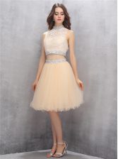 Custom Made Sleeveless Zipper Knee Length Beading and Embroidery Evening Dress