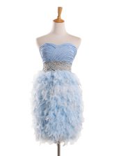 Classical Light Blue Column/Sheath Chiffon Sweetheart Sleeveless Beading Mini Length Zipper Evening Dress