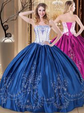 Artistic Strapless Sleeveless Lace Up Quinceanera Gown Royal Blue Taffeta