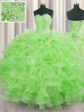  Sleeveless Lace Up Floor Length Beading and Ruffles Quinceanera Gown