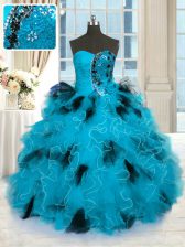  Strapless Sleeveless Lace Up 15 Quinceanera Dress Blue And Black Tulle