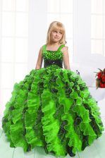 Latest Mermaid Organza Sleeveless Floor Length Little Girl Pageant Gowns and Beading and Ruffles
