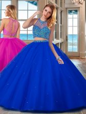 Cheap High-neck Sleeveless Tulle Sweet 16 Dresses Beading Lace Up