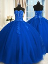 Top Selling Blue Sweetheart Neckline Appliques and Embroidery 15th Birthday Dress Sleeveless Lace Up
