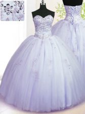 Beauteous Beading and Appliques Sweet 16 Dresses Lavender Lace Up Sleeveless Floor Length