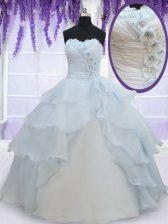  Light Blue Lace Up Sweetheart Appliques and Ruffled Layers Quinceanera Gowns Organza Sleeveless