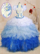 Simple With Train Lace Up Ball Gown Prom Dress Multi-color for Military Ball and Sweet 16 and Quinceanera with Beading and Appliques and Ruffles
