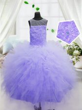 Most Popular Purple Scoop Zipper Beading and Ruffles Girls Pageant Dresses Sleeveless